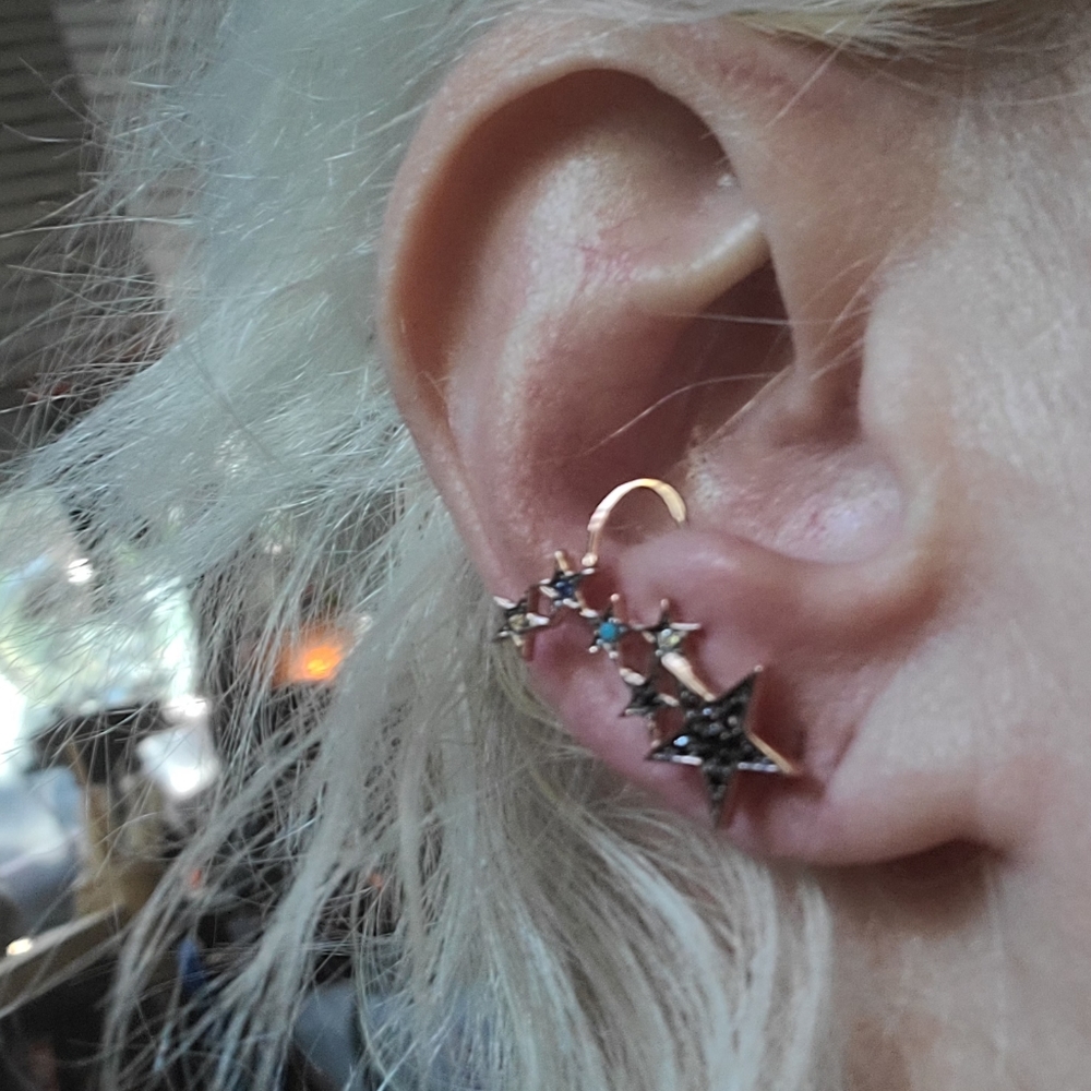 Gold Star ear cuff & stud multi colored gems Sterling & Gold - Picture 5 of 11